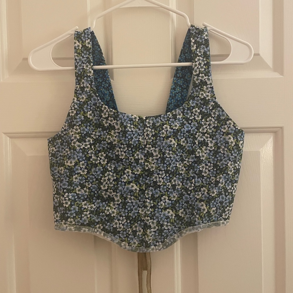 Reversible Blue Floral Corset Top HANDMADE
